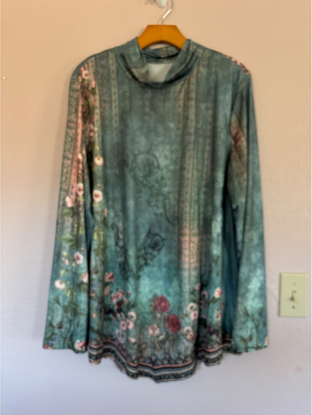 Teal Floral Print Long Sleeve Tunic Top XXL